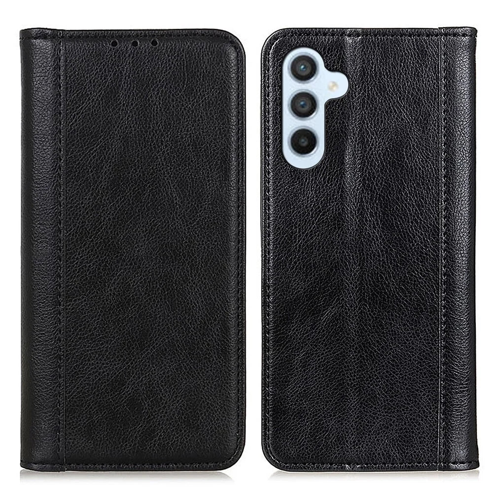 For Samsung Galaxy A25 5G (Global) (161.0 x 76.5 x 8.3mm) Case Litchi Texture Wallet Split Leather Cover - Black - 1