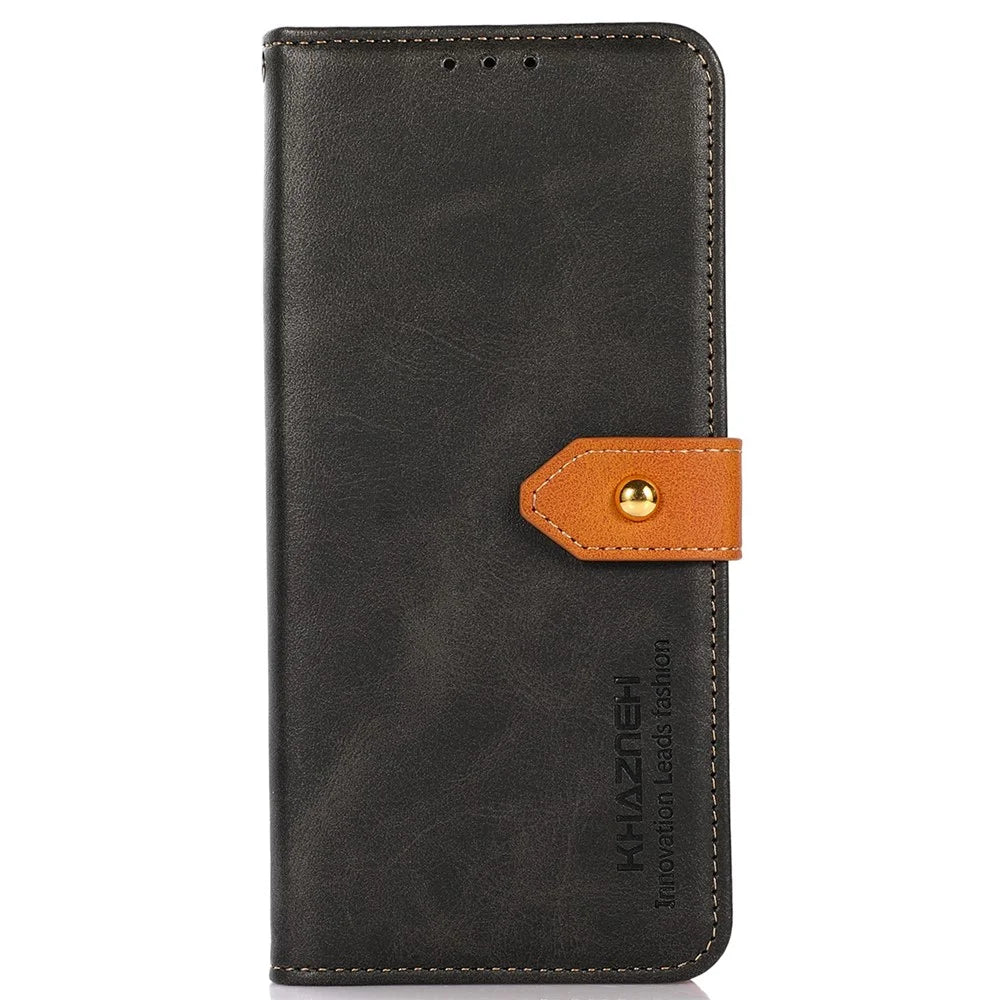 KHAZNEH For Samsung Galaxy A25 5G (Global) (161.0 x 76.5 x 8.3mm) Case Cowhide Texture Wallet Leather Phone Cover - Black - 6