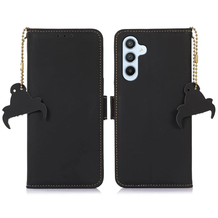 For Samsung Galaxy A25 5G (Global) (161.0 x 76.5 x 8.3mm) Case Genuine Cow Leather RFID Blocking Cover - Black - 1