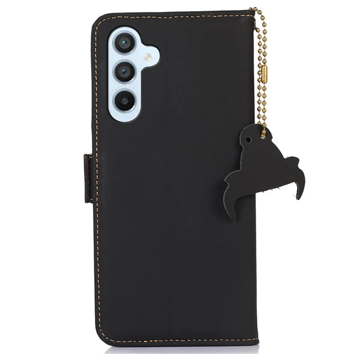 For Samsung Galaxy A25 5G (Global) (161.0 x 76.5 x 8.3mm) Case Genuine Cow Leather RFID Blocking Cover - Black - 7