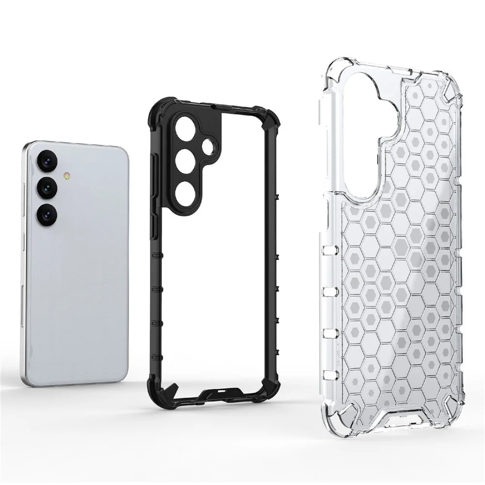 For Samsung Galaxy S24+ Case Reinforced Corner Phone Cover with Honeycomb Design - Grey - 5