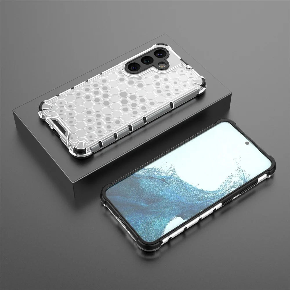 For Samsung Galaxy S24+ Case Reinforced Corner Phone Cover with Honeycomb Design - Grey - 7