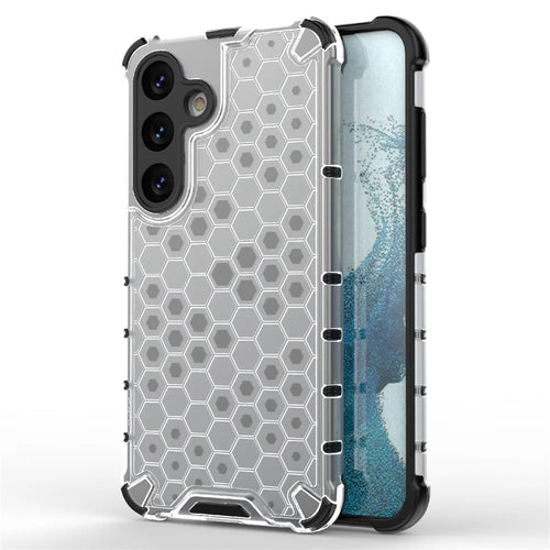 For Samsung Galaxy S24 Case TPU+PC Honeycomb Design Phone Cover - Grey - 1