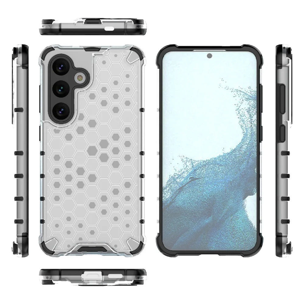 For Samsung Galaxy S24 Case TPU+PC Honeycomb Design Phone Cover - Grey - 2