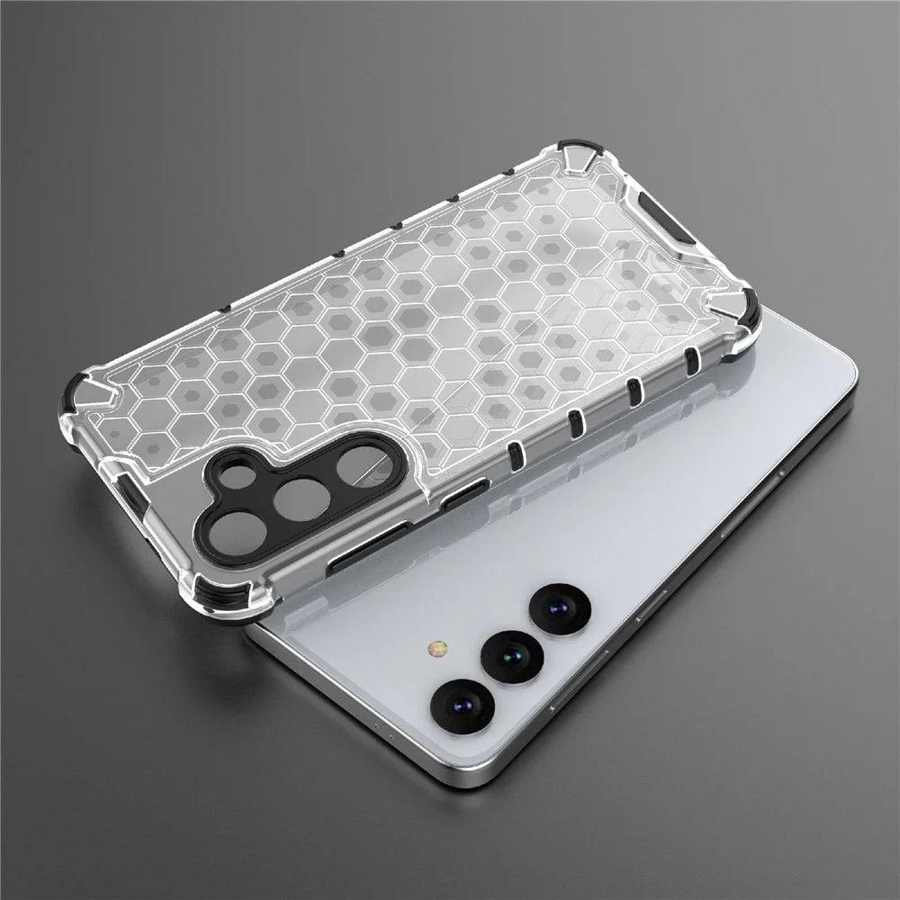 For Samsung Galaxy S24 Case TPU+PC Honeycomb Design Phone Cover - Grey - 6