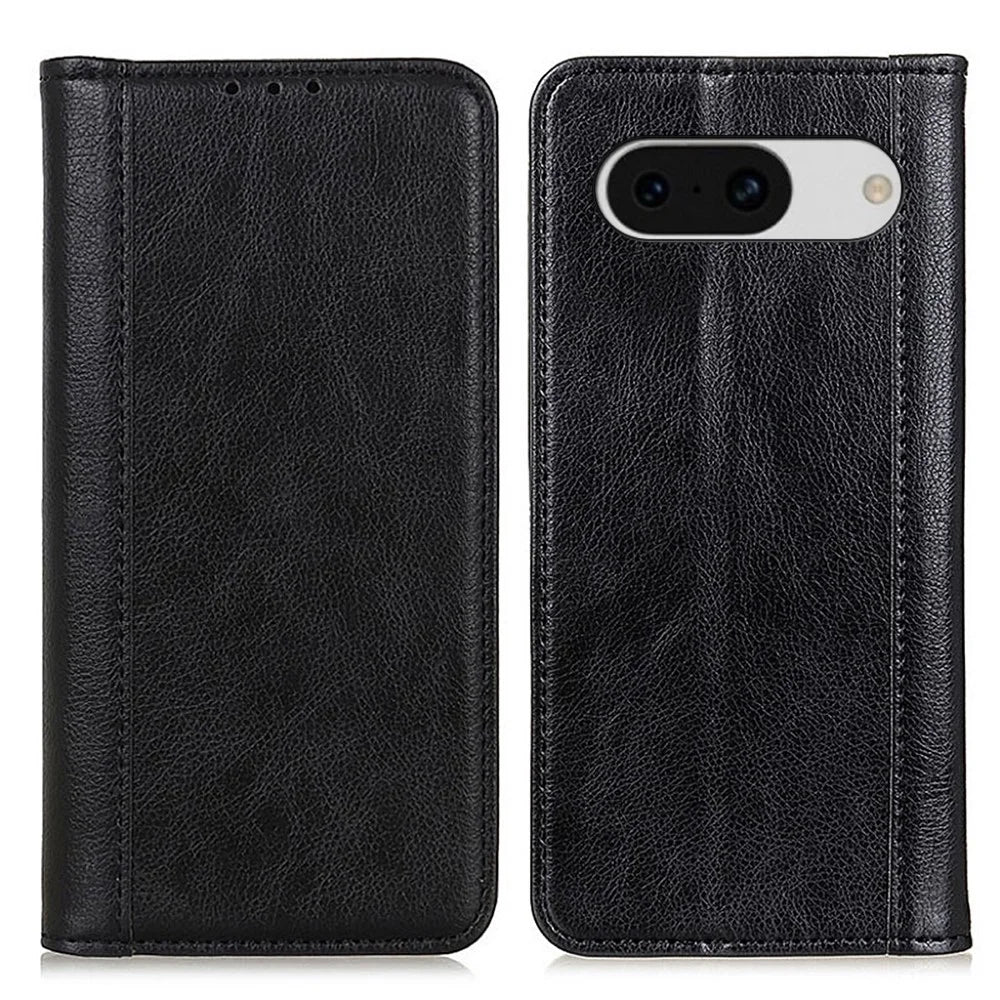 For Google Pixel 8a Case Litchi Texture Split Leather Phone Wallet Cover - Black - 1