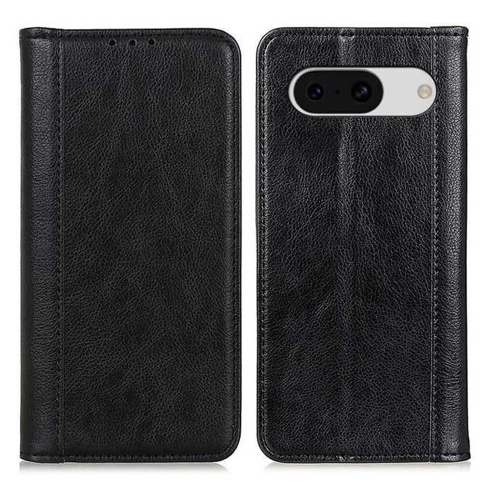 For Google Pixel 8a Case Litchi Texture Split Leather Phone Wallet Cover - Black - 1