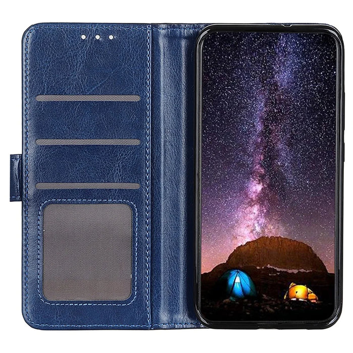 For Google Pixel 8a Case Magnetic PU Leather Wallet Crazy Horse Texture Phone Cover - Blue - 2