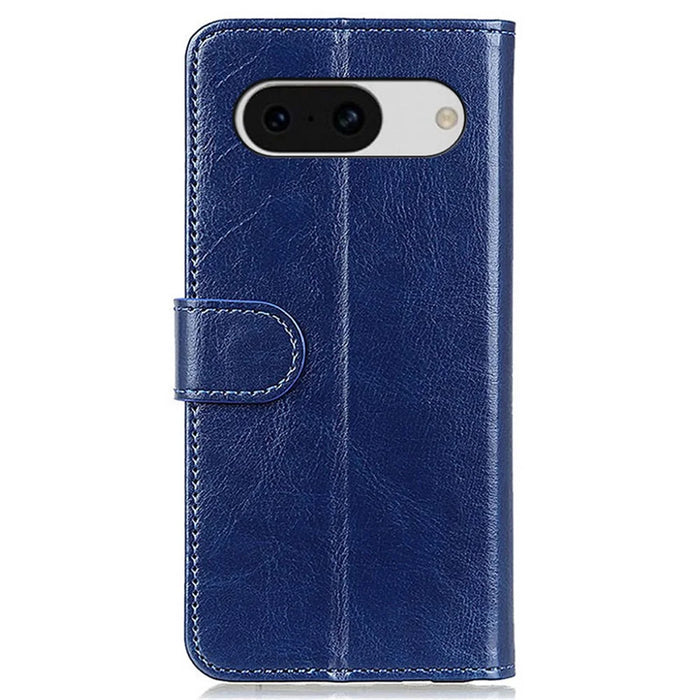 For Google Pixel 8a Case Magnetic PU Leather Wallet Crazy Horse Texture Phone Cover - Blue - 6