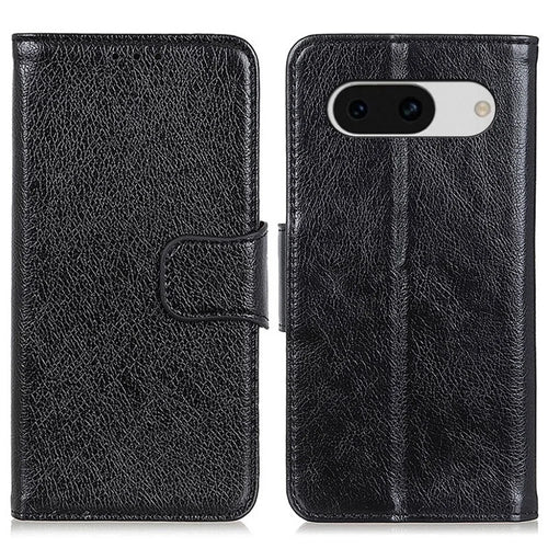 For Google Pixel 8a Case Nappa Texture Slim-Fit Split Leather Phone Cover Wallet - Black - 1