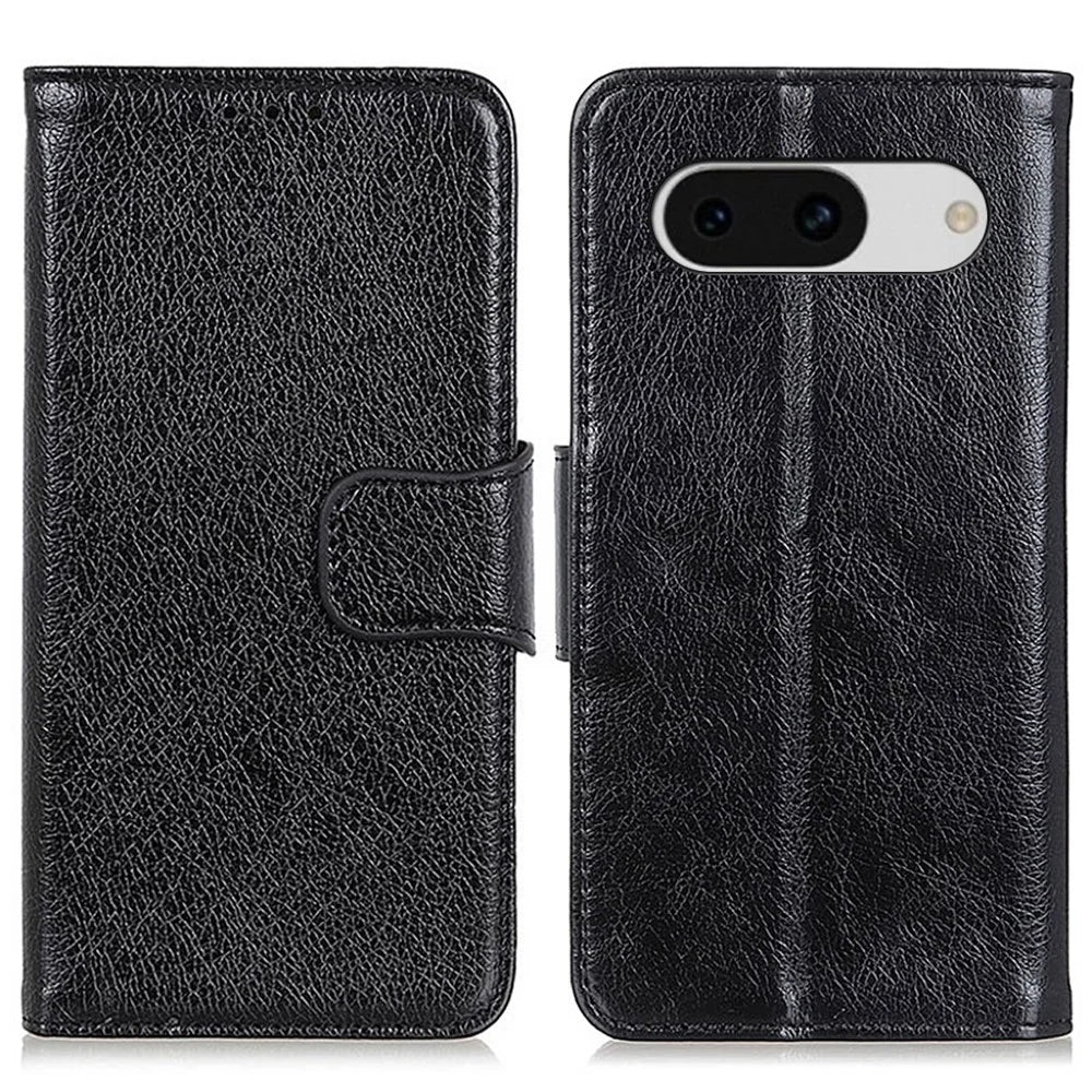 For Google Pixel 8a Case Nappa Texture Slim-Fit Split Leather Phone Cover Wallet - Black - 1