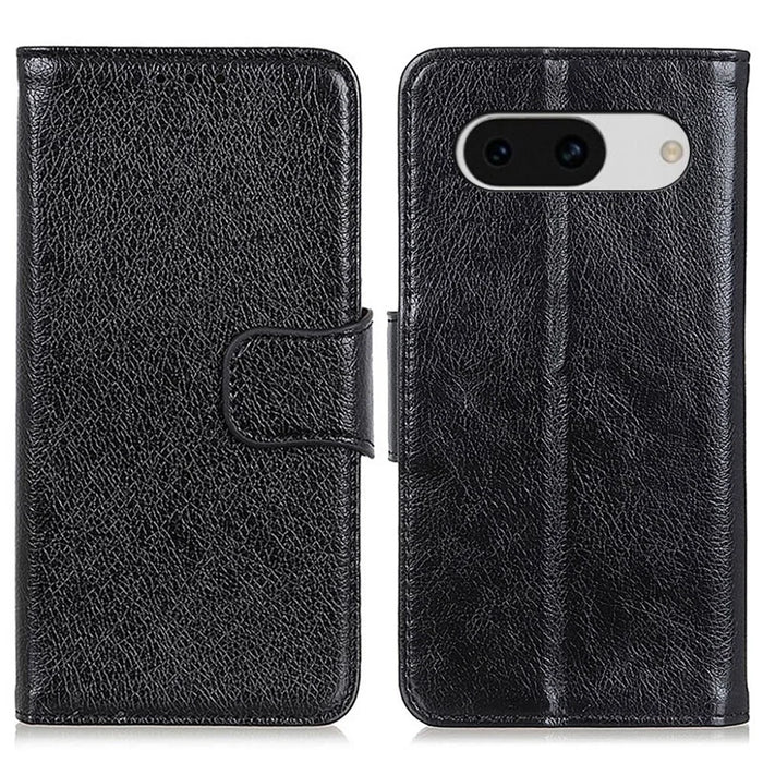 For Google Pixel 8a Case Nappa Texture Slim-Fit Split Leather Phone Cover Wallet - Black - 1