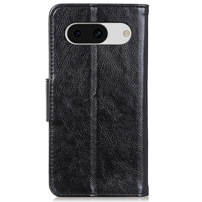 For Google Pixel 8a Case Nappa Texture Slim-Fit Split Leather Phone Cover Wallet - Black - 7