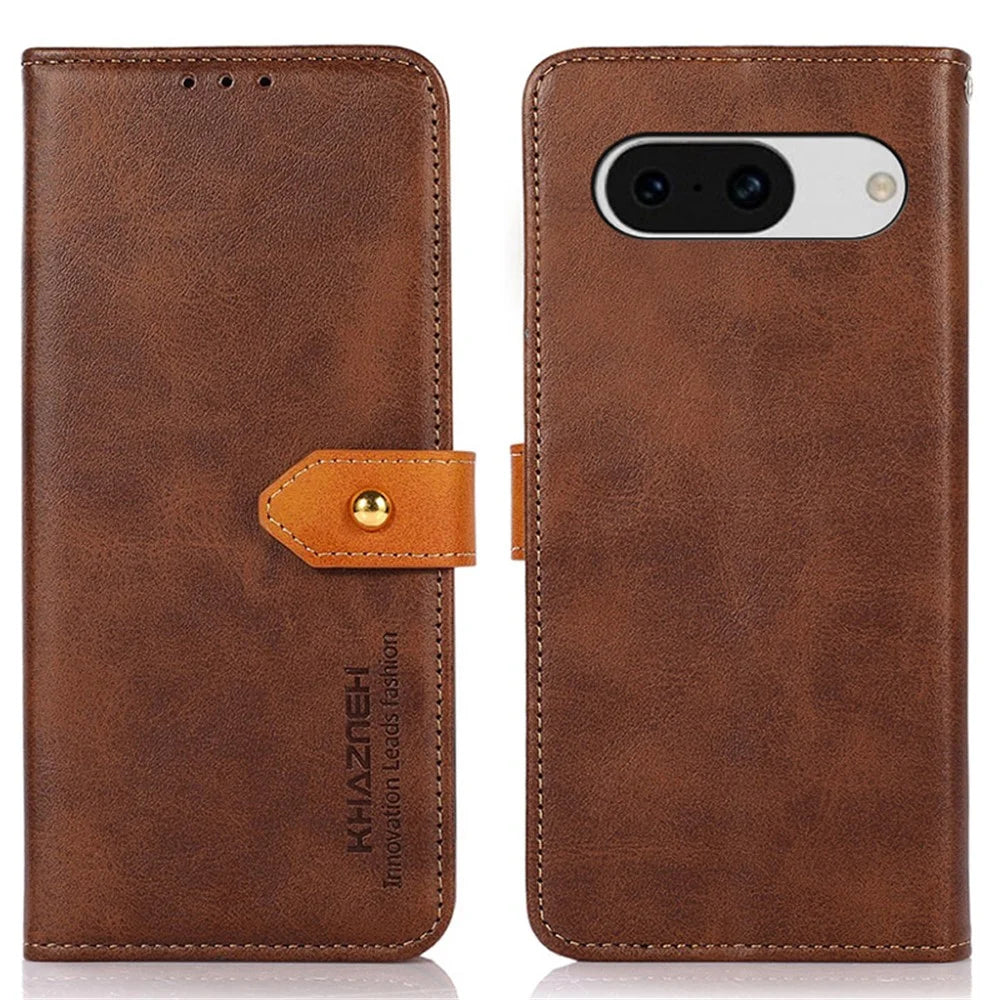 KHAZNEH For Google Pixel 8a Case Wallet Leather Cowhide Texture Phone Cover - Brown - 1