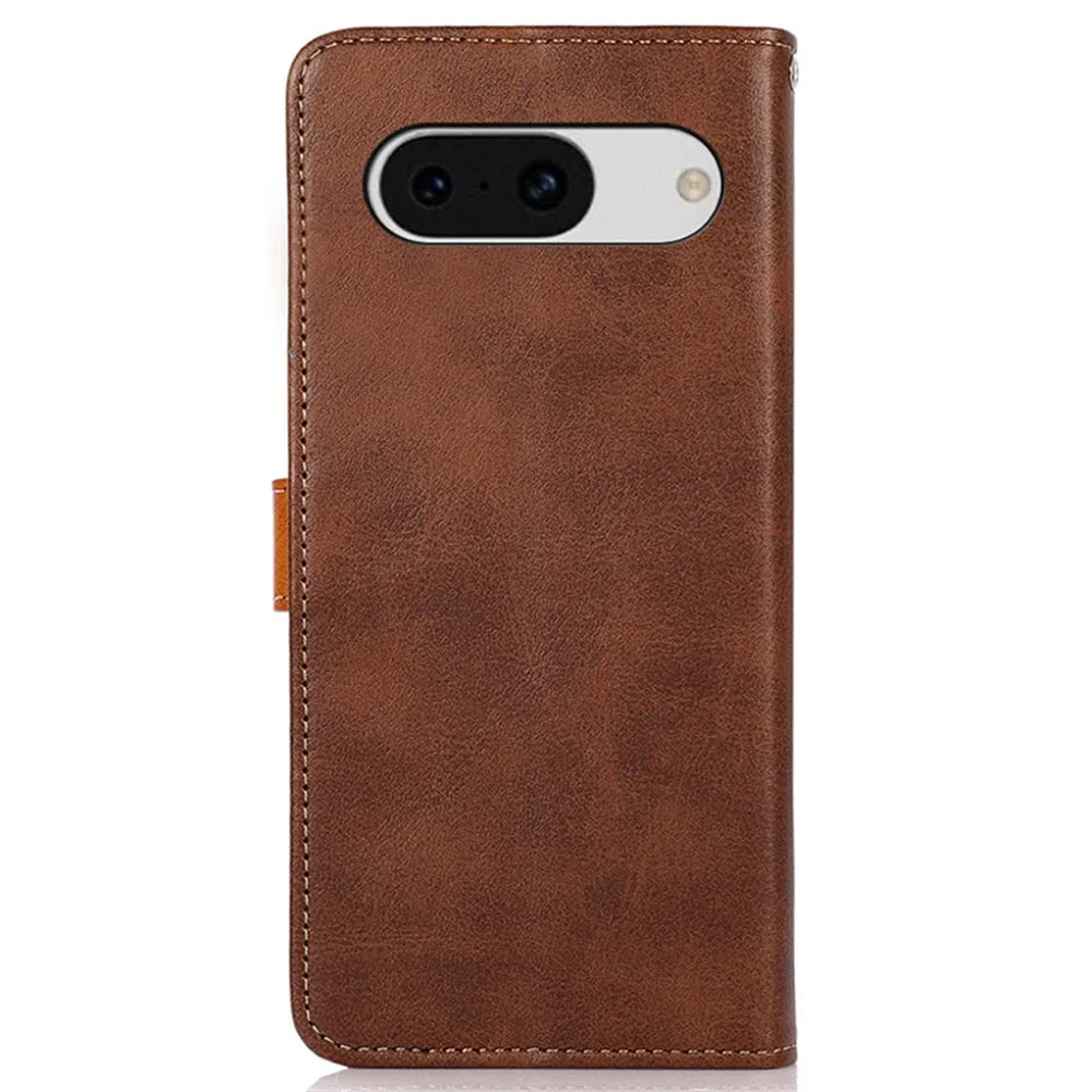 KHAZNEH For Google Pixel 8a Case Wallet Leather Cowhide Texture Phone Cover - Brown - 7