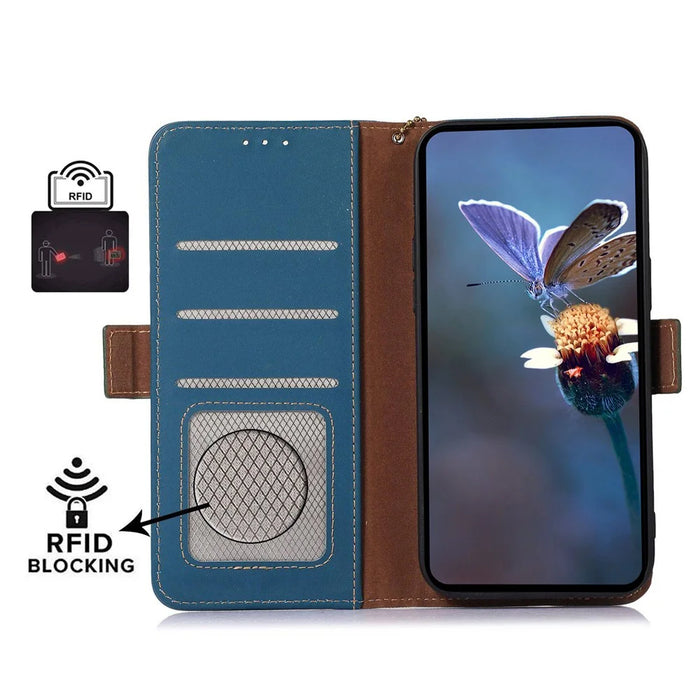 For Google Pixel 8a Case Genuine Cow Leather RFID Blocking Phone Cover - Blue - 2