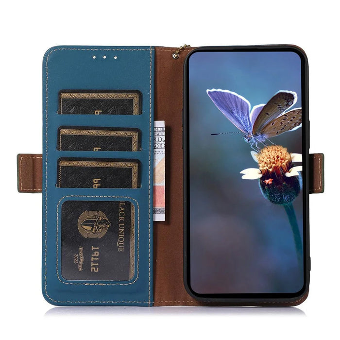 For Google Pixel 8a Case Genuine Cow Leather RFID Blocking Phone Cover - Blue - 3