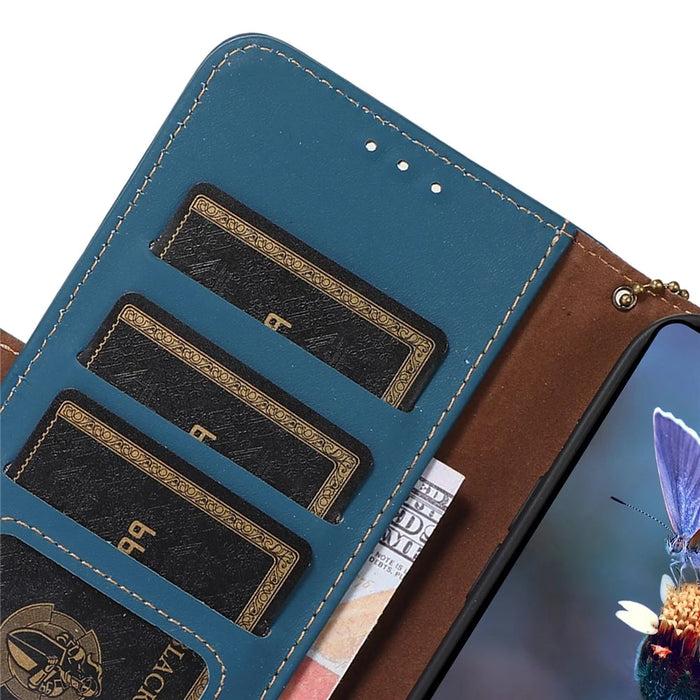 For Google Pixel 8a Case Genuine Cow Leather RFID Blocking Phone Cover - Blue - 5
