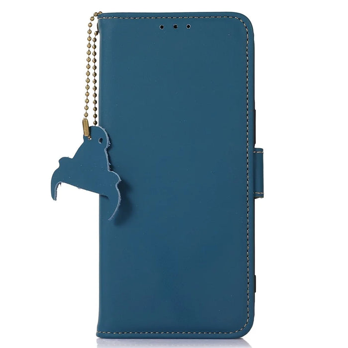 For Google Pixel 8a Case Genuine Cow Leather RFID Blocking Phone Cover - Blue - 6