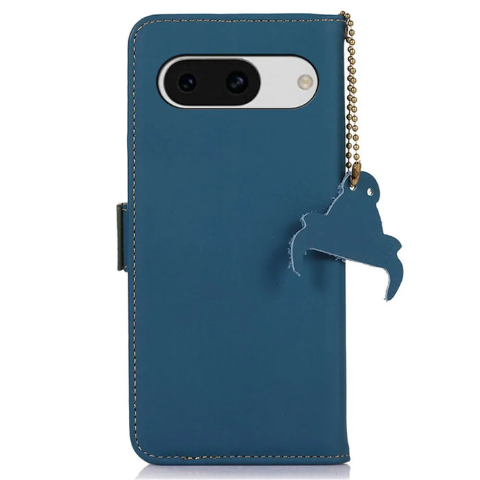 For Google Pixel 8a Case Genuine Cow Leather RFID Blocking Phone Cover - Blue - 7