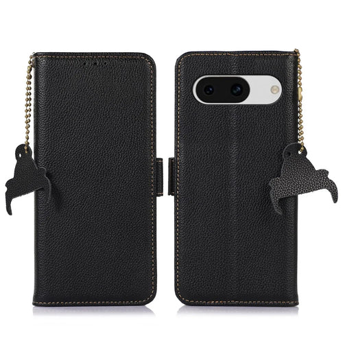 For Google Pixel 8a Case Genuine Cow Leather Phone Cover with RFID Blocking - Black - 1