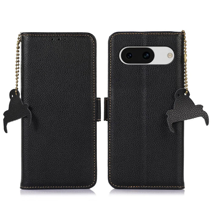 For Google Pixel 8a Case Genuine Cow Leather Phone Cover with RFID Blocking - Black - 1