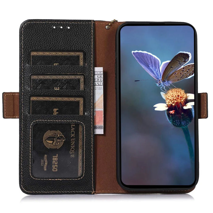 For Google Pixel 8a Case Genuine Cow Leather Phone Cover with RFID Blocking - Black - 3