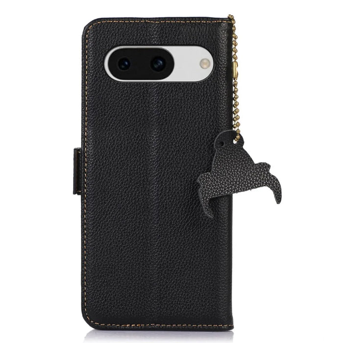 For Google Pixel 8a Case Genuine Cow Leather Phone Cover with RFID Blocking - Black - 7