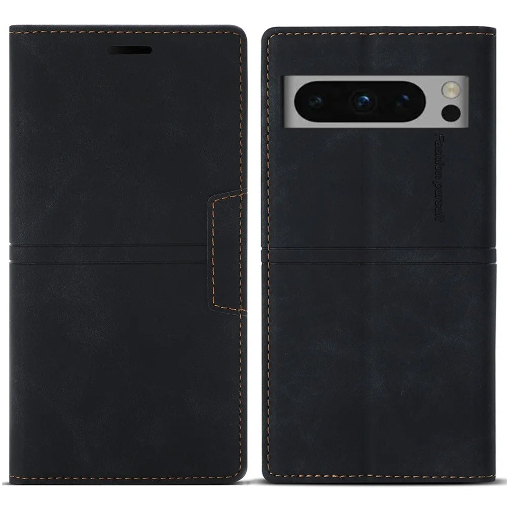 For Google Pixel 8 Pro Leather Case Magnetic Auto-absorbed Phone Cover - Black - 1