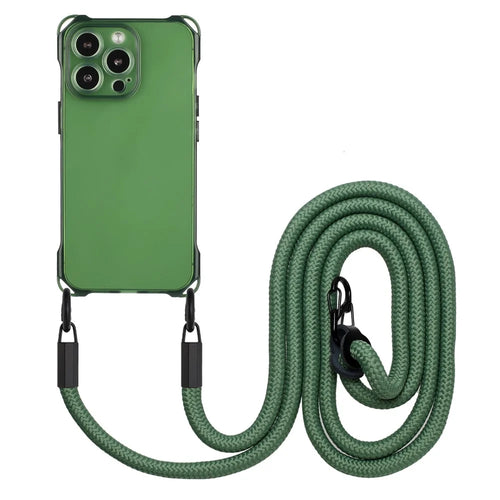 For iPhone 13 Pro Max 6.7 inch Case Protective Soft TPU Phone Cover with Shoulder Strap - Army Green - 1