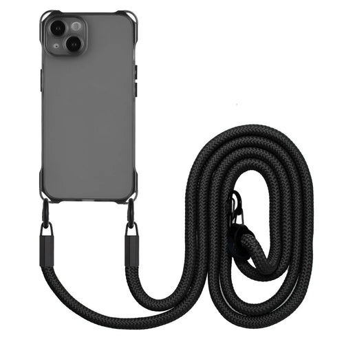 For iPhone 13 6.1 inch Case Anti-Drop TPU Phone Protector with Shoulder Strap - Black - 1