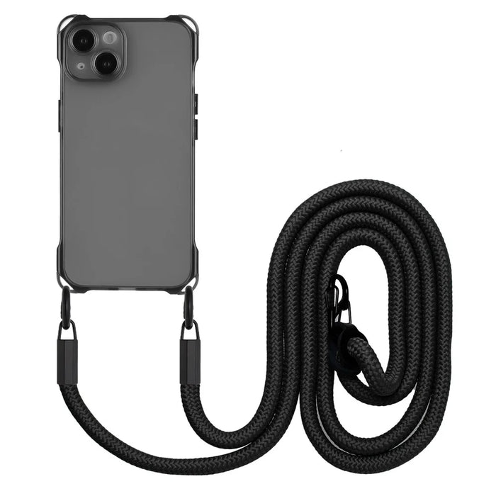 For iPhone 13 6.1 inch Case Anti-Drop TPU Phone Protector with Shoulder Strap - Black - 1