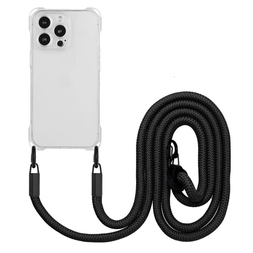 For iPhone 13 Pro Case Cushioned Corners TPU Phone Cover with Rope - Transparent - 1