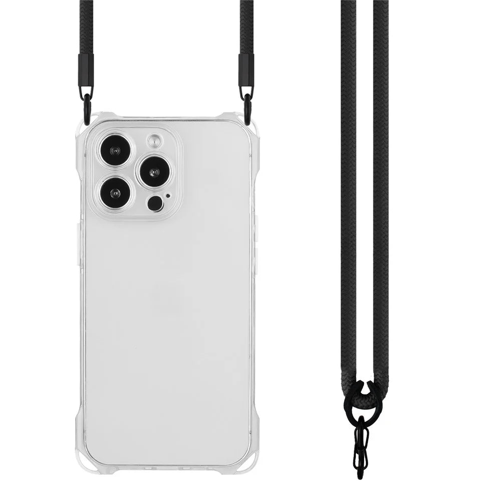 For iPhone 13 Pro Case Cushioned Corners TPU Phone Cover with Rope - Transparent - 3