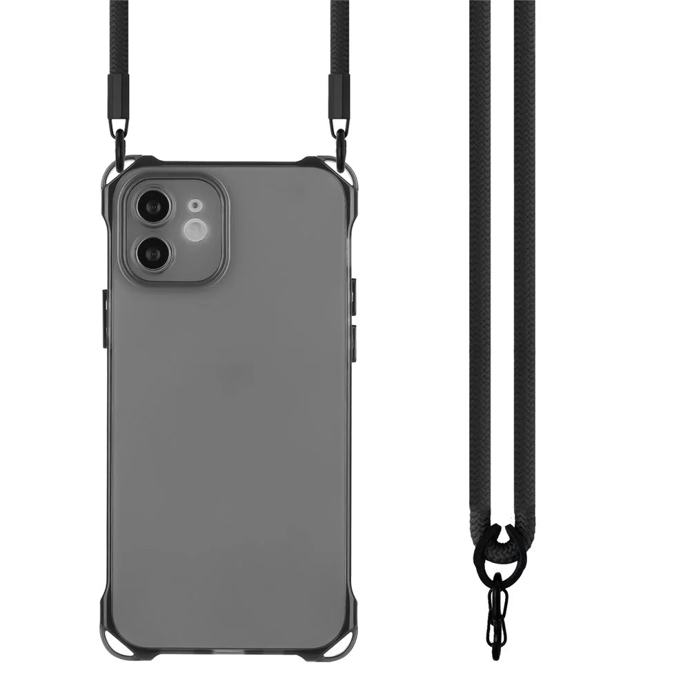 For iPhone 12 Case Protective Shockproof TPU Phone Cover with Rope - Black - 3