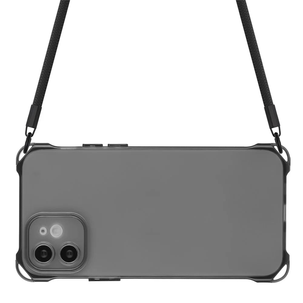 For iPhone 12 Case Protective Shockproof TPU Phone Cover with Rope - Black - 4