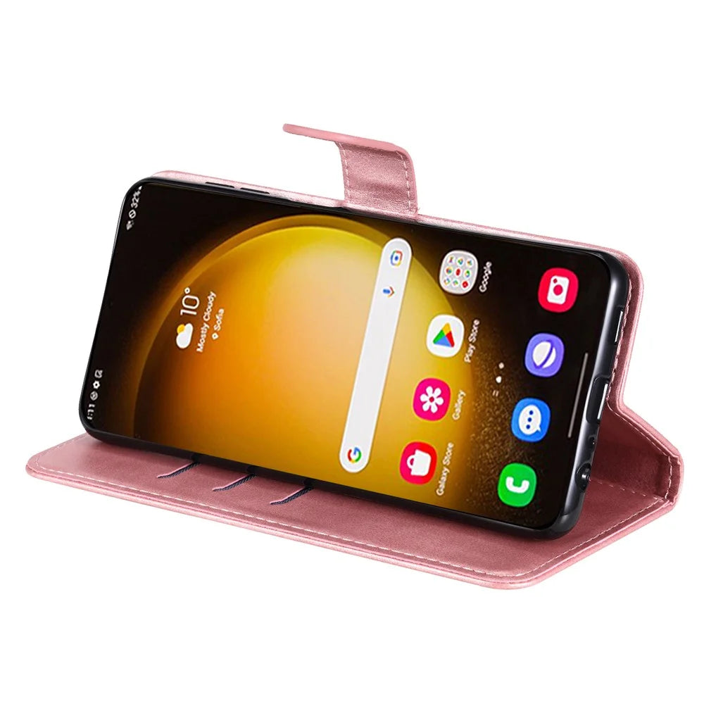 For Samsung Galaxy S24 Ultra Case PU Leather Zipper Wallet Phone Cover - Pink - 3