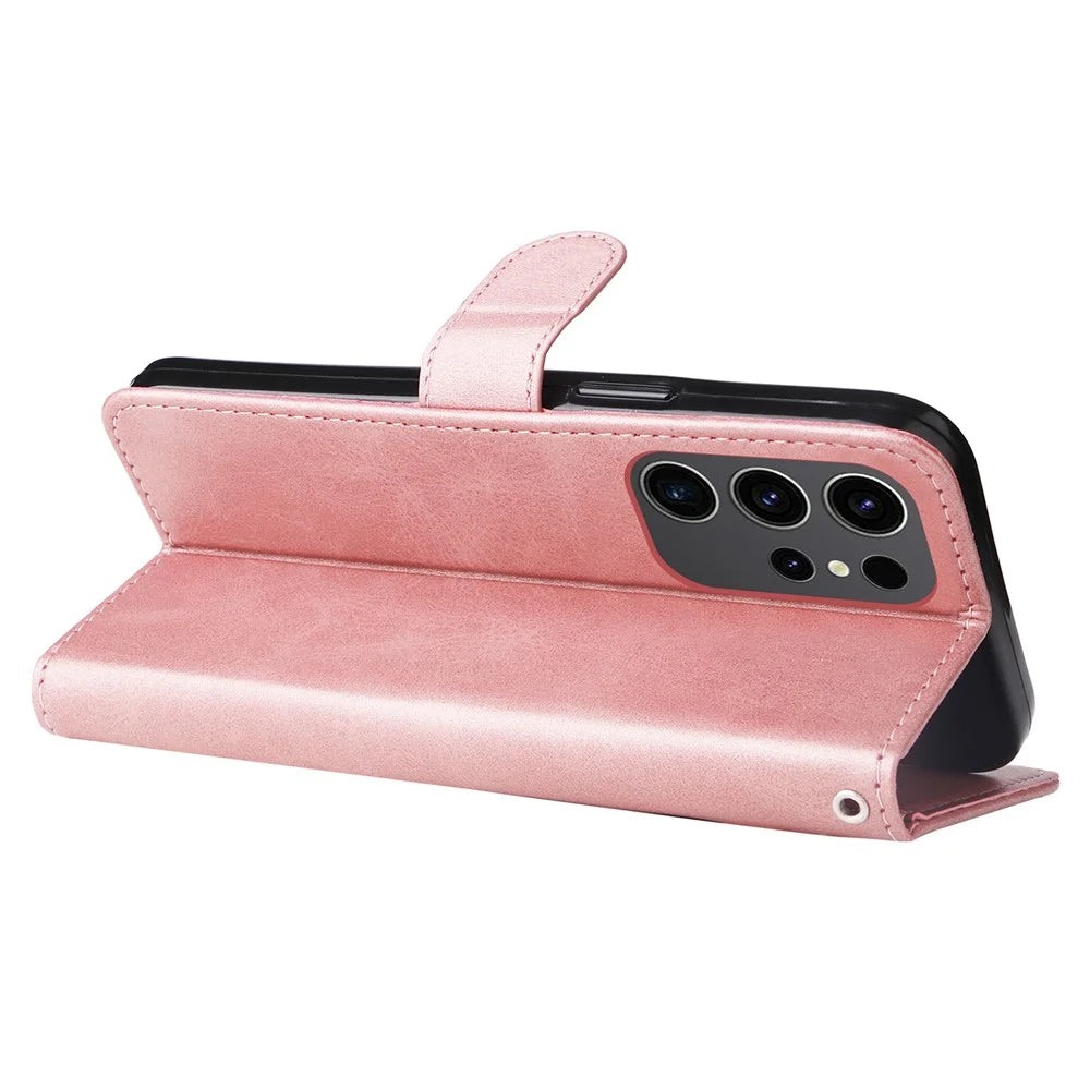 For Samsung Galaxy S24 Ultra Case PU Leather Zipper Wallet Phone Cover - Pink - 4