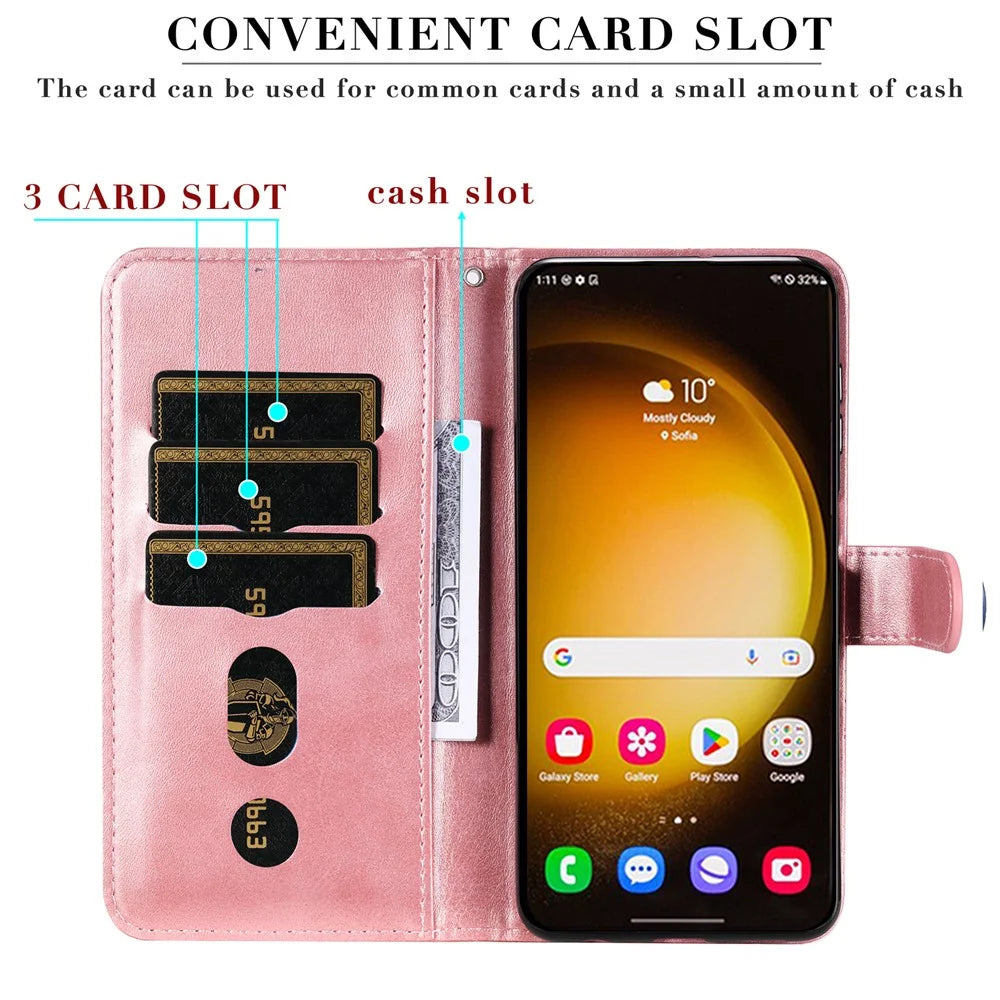 For Samsung Galaxy S24 Ultra Case PU Leather Zipper Wallet Phone Cover - Pink - 7