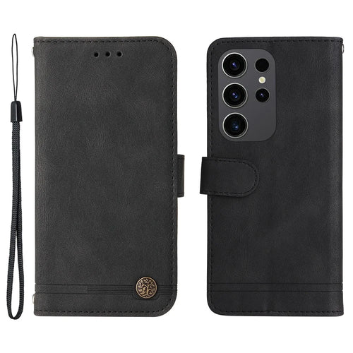For Samsung Galaxy S24 Ultra Leather Wallet Cases Skin Touch Phone Cover Stand with Strap - Black - 1