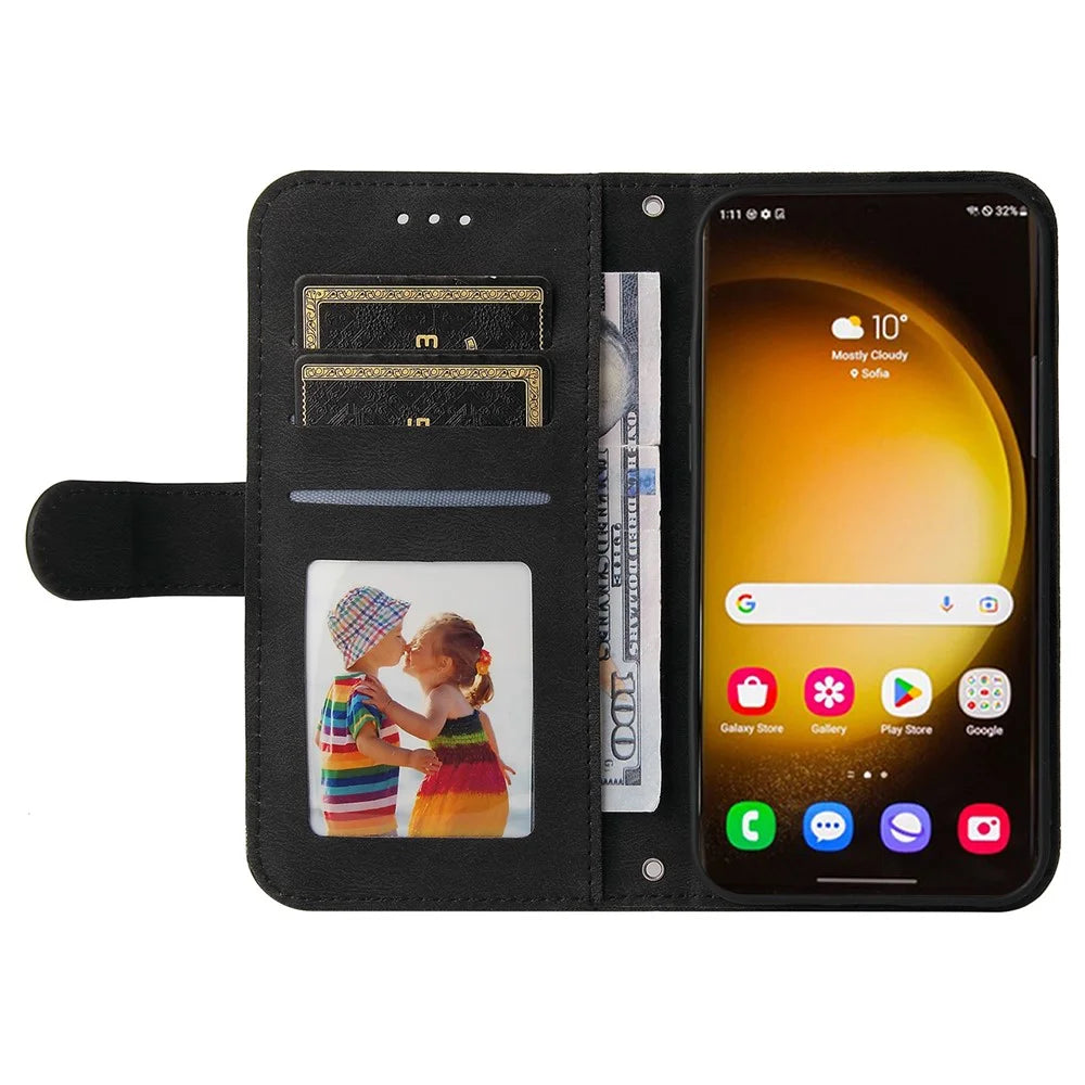 For Samsung Galaxy S24 Ultra Leather Wallet Cases Skin Touch Phone Cover Stand with Strap - Black - 2