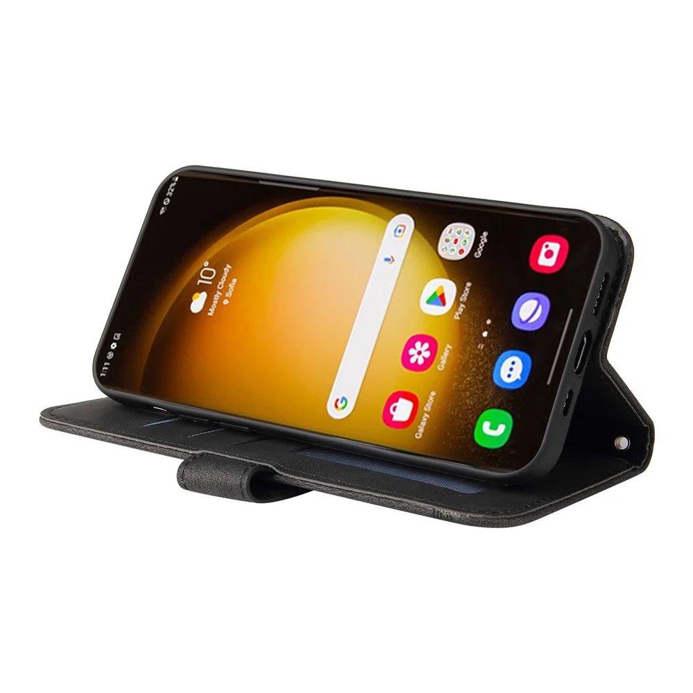 For Samsung Galaxy S24 Ultra Leather Wallet Cases Skin Touch Phone Cover Stand with Strap - Black - 3