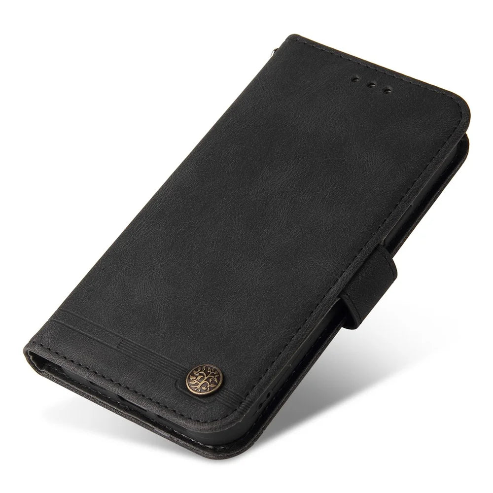 For Samsung Galaxy S24 Ultra Leather Wallet Cases Skin Touch Phone Cover Stand with Strap - Black - 5