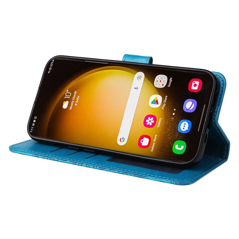 For Samsung Galaxy S24 Ultra Case Leather Wallet Flip Protective Phone Cover - Blue - 3