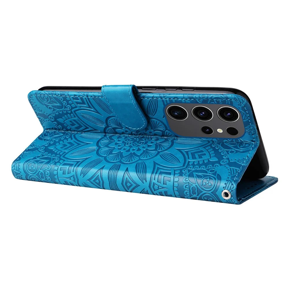 For Samsung Galaxy S24 Ultra Case Leather Wallet Flip Protective Phone Cover - Blue - 4