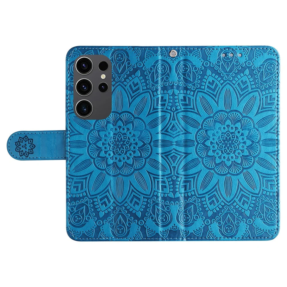 For Samsung Galaxy S24 Ultra Case Leather Wallet Flip Protective Phone Cover - Blue - 5