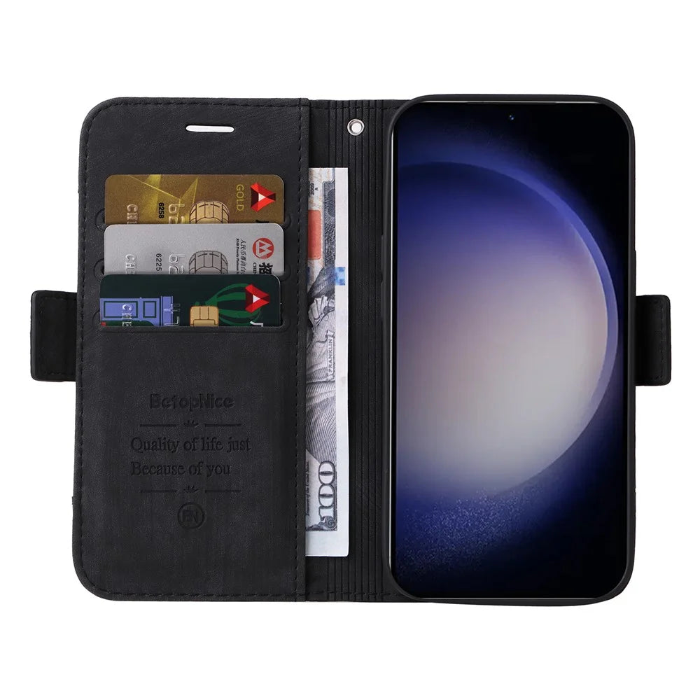 BETOPNICE 001 for Samsung Galaxy S24+ Case Magnetic Flip PU Leather Phone Cover - Black - 2