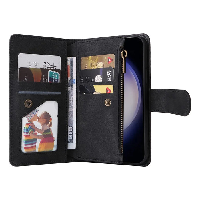 For Samsung Galaxy S24 Case PU Leather Zipper Card Slots Phone Cover - Black - 2