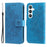 For Samsung Galaxy S24 Case Floral Pattern PU Leather Wallet Stand Phone Cover - Blue - 1