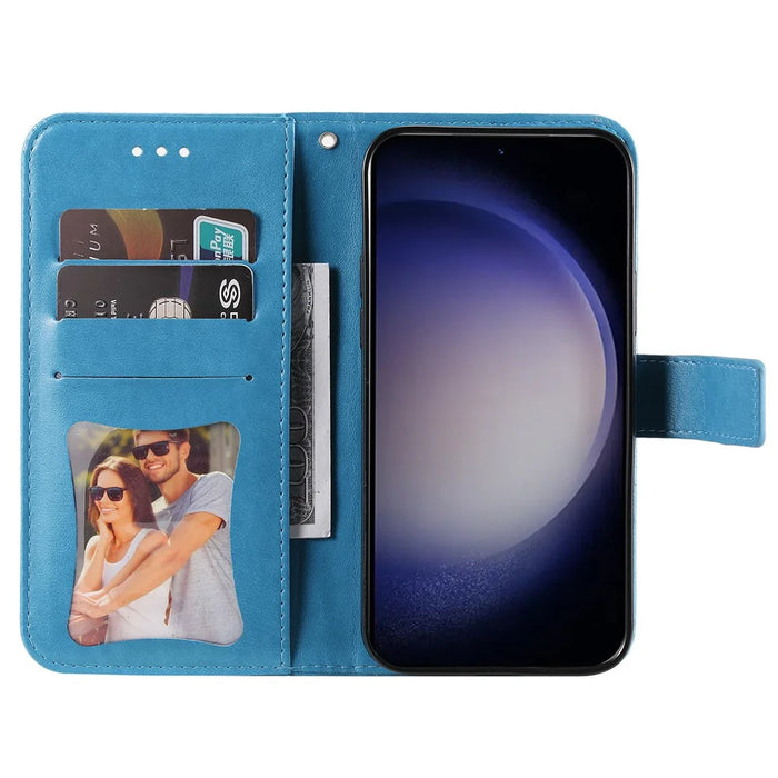 For Samsung Galaxy S24 Case Floral Pattern PU Leather Wallet Stand Phone Cover - Blue - 2
